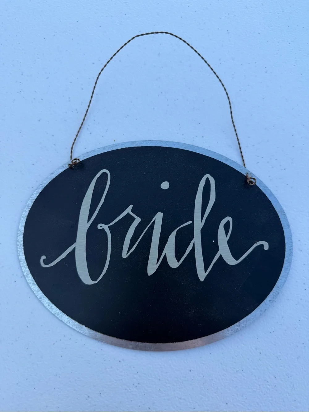 Bride & Groom Black Oval Wall Signs - Rustic Wedding Decor